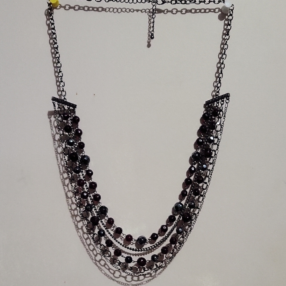 Elegant Black & Burgandy  Beaded Necklace Vintage 26"